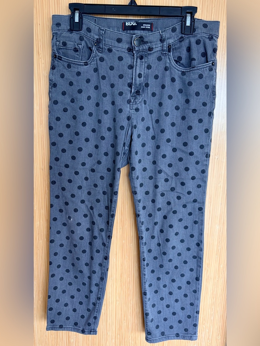 BDG Gray High-Rise Skinny Jeans with Black Polka Dots